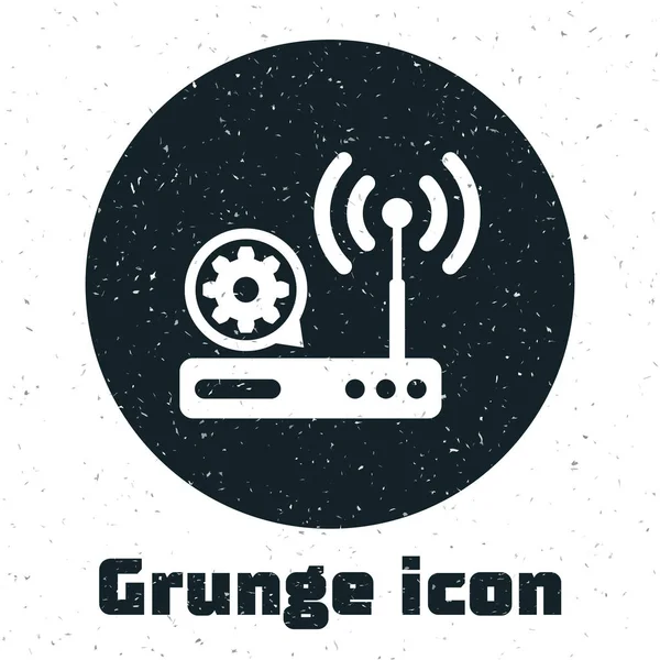 Grunge Routeur et signal wi-fi et icône de vitesse isolé sur fond blanc. Réglage app, concept de service, options de réglage, entretien, réparation, réparation. Illustration vectorielle — Image vectorielle