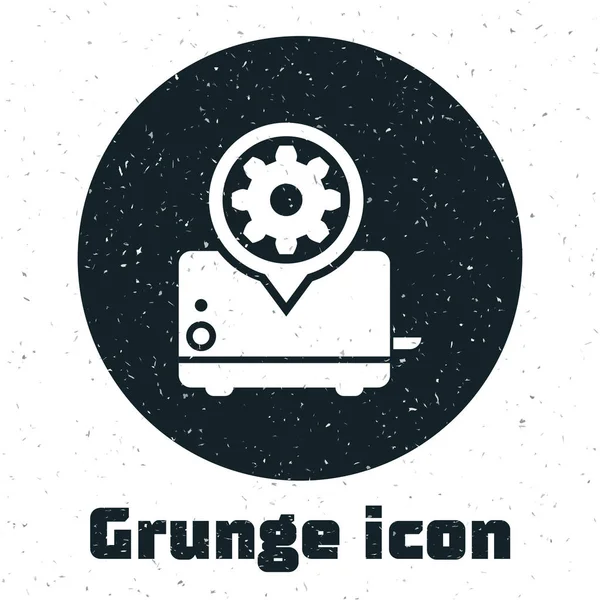 Grunge Toaster e engrenagem ícone isolado no fundo branco. Ajustar aplicativo, conceito de serviço, opções de configuração, manutenção, reparo, fixação. Ilustração vetorial — Vetor de Stock