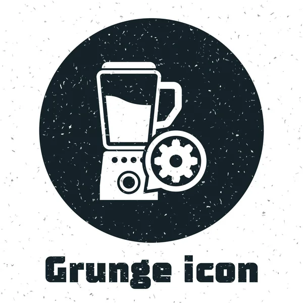 Grunge-Mixer mit Schüssel und Getriebesymbol auf weißem Hintergrund. Anpassung App, Servicekonzept, Einstellungsmöglichkeiten, Wartung, Reparatur, Reparatur. Vektorillustration — Stockvektor