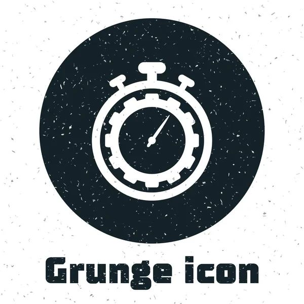 Ikon Grunge Time Management diisolasi dengan latar belakang putih. Clock dan tanda gigi. Simbol produktivitas. Ilustrasi Vektor - Stok Vektor