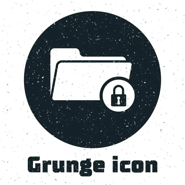 在白色背景上隔离的 Grunge 文件夹和锁定图标。已关闭文件夹和挂锁。安全、安全、保护理念。矢量插图 — 图库矢量图片
