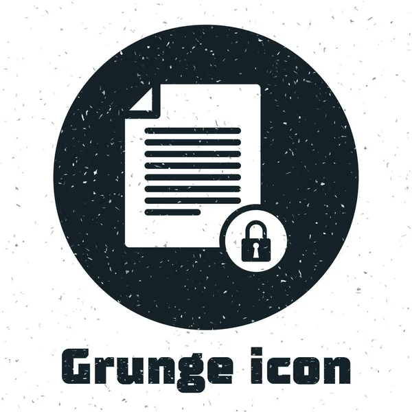 Grunge-Dokument und Schloss-Symbol isoliert auf weißem Hintergrund. Dateiformat und Vorhängeschloss. Sicherheit, Sicherheit, Schutzkonzept. Vektorillustration — Stockvektor