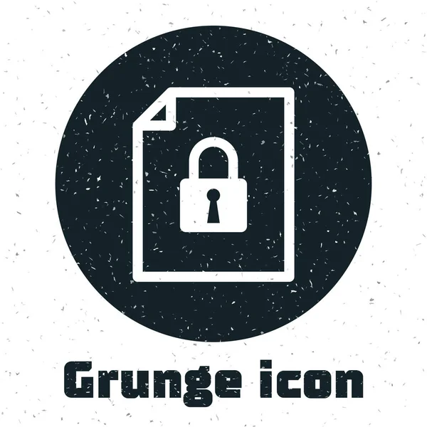 Dokumen Grunge dan ikon kunci terisolasi pada latar belakang putih. Format berkas dan gembok. Keamanan, keamanan, konsep perlindungan. Ilustrasi Vektor - Stok Vektor