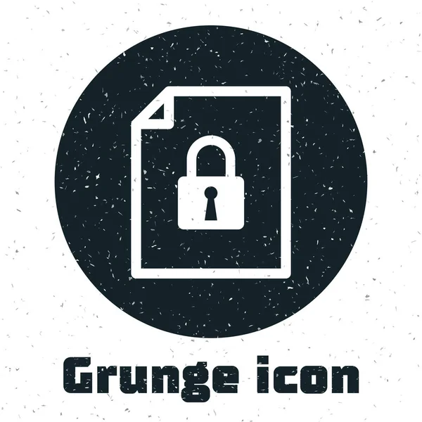 Grunge document en slot icoon geïsoleerd op witte achtergrond. Bestandsformaat en hangslot. Veiligheid, veiligheid, bescherming concept. Vector illustratie — Stockvector