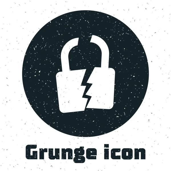 Grunge gebrochen oder geknackt Schloss-Symbol isoliert auf weißem Hintergrund. Zeichen entsperren. Vektorillustration — Stockvektor