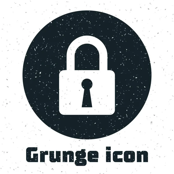 Grunge-Lock-Symbol isoliert auf weißem Hintergrund. geschlossenes Vorhängeschloss. Cyber-Sicherheitskonzept. Digitaler Datenschutz. Sicherheit. Vektorillustration — Stockvektor