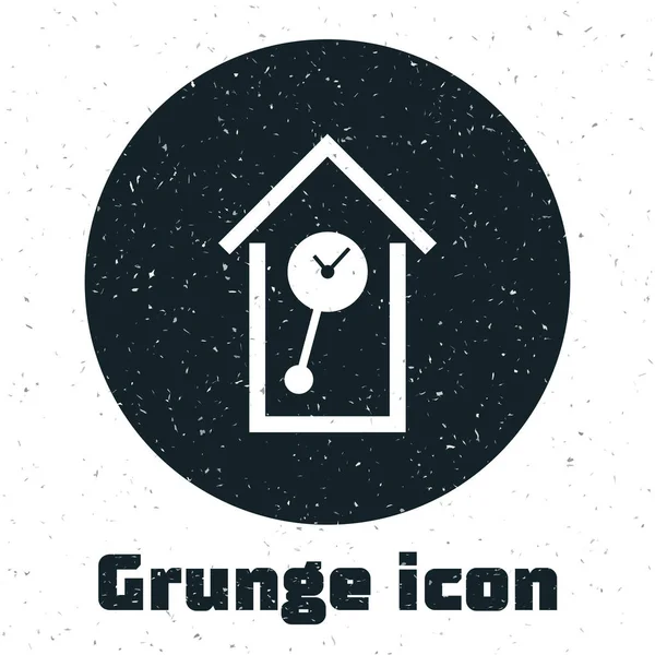 Grunge Retro icône de montre murale isolée sur fond blanc. Cuckoo horloge signe. Horloge pendule antique. Illustration vectorielle — Image vectorielle