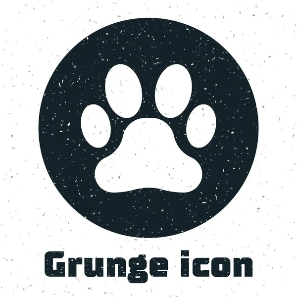 Icono de impresión Grunge Paw aislado sobre fondo blanco. Huella de pata de perro o gato. Rastreo animal. Ilustración vectorial — Vector de stock