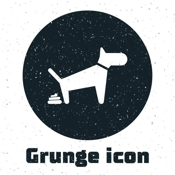Grunge Dog icono de caca aislado sobre fondo blanco. El perro va al baño. El perro defeca. El concepto de lugar para caminar mascotas. Ilustración vectorial — Vector de stock