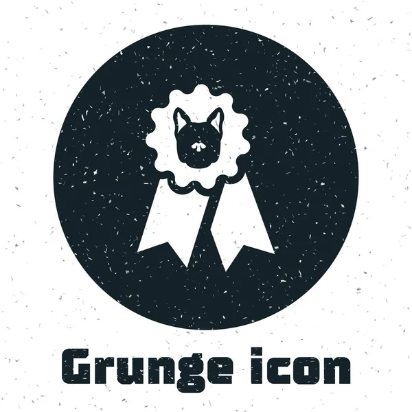 Grunge Dog ícone símbolo de prêmio isolado no fundo branco. Medalha com pegada de cão como conceito vencedor da exposição de animais de estimação. Ilustração vetorial — Vetor de Stock