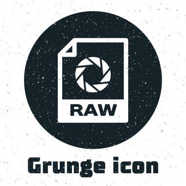 Grunge Raw dosya belgesi. Beyaz arka planda yalıtılmış ham düğme simgesini indirin. Ham dosya sembolü. Vektör İllüstrasyonu