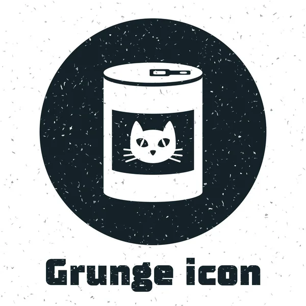 Grunge Canned food para gato icono aislado sobre fondo blanco. Comida para animales. Comida para perros para mascotas. Ilustración vectorial — Vector de stock
