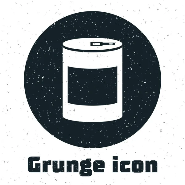 Ikon makanan kaleng Grunge diisolasi pada latar belakang putih. Makanan untuk hewan. Pet food can. Ilustrasi Vektor - Stok Vektor