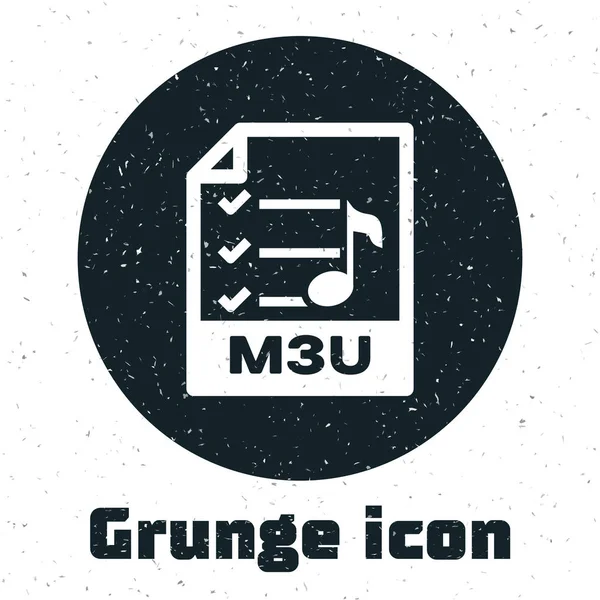 Documento de arquivo Grunge M3U. Baixar ícone de botão m3u isolado no fundo branco. Símbolo de ficheiro M3U. Ilustração vetorial — Vetor de Stock