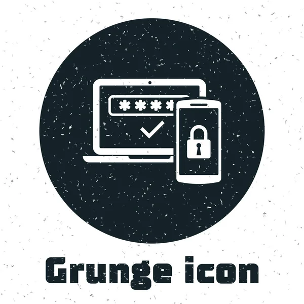 Grunge Multi factor, dos pasos icono de autenticación aislado sobre fondo blanco. Ilustración vectorial — Vector de stock