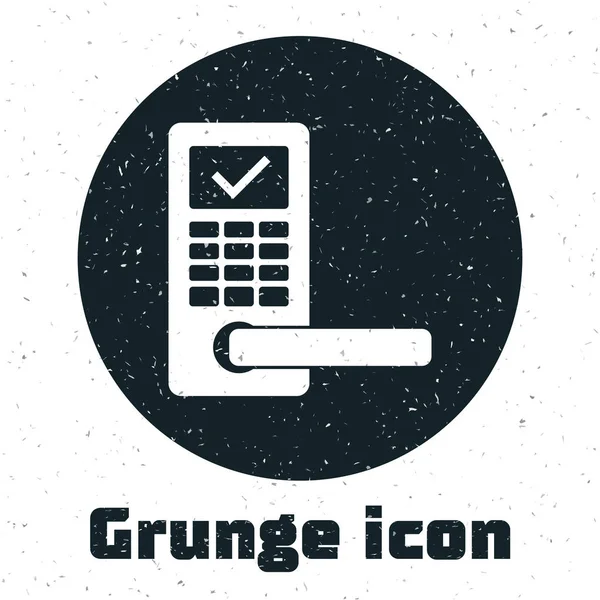 Grunge digitales Türschloss mit Funktechnologie zum Entsperren des Icons isoliert auf weißem Hintergrund. Türklinkenschild. Sicherheit Smart Home. Vektorillustration — Stockvektor