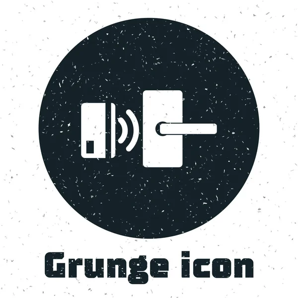 Grunge digitales Türschloss mit Funktechnologie zum Entsperren des Icons isoliert auf weißem Hintergrund. Türklinkenschild. Sicherheit Smart Home. Vektorillustration — Stockvektor