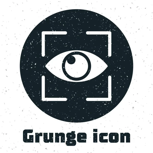 Icono de exploración Grunge Eye aislado sobre fondo blanco. Ojo escáner. Comprobación de seguridad. Signo cibernético. Ilustración vectorial — Archivo Imágenes Vectoriales