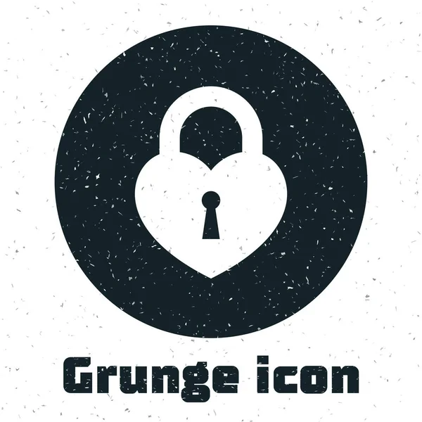 Grunge kasteel in de vorm van een hart icoon geïsoleerd op witte achtergrond. Vergrendelde hart. Liefde symbool en Keyhole teken. Vector illustratie — Stockvector