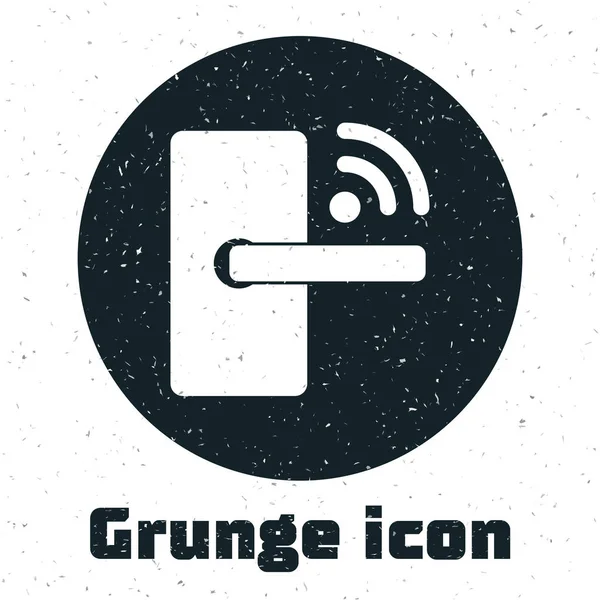 Grunge digitales Türschloss mit Funktechnologie zum Entsperren des Icons isoliert auf weißem Hintergrund. Türklinkenschild. Sicherheit Smart Home. Vektorillustration — Stockvektor