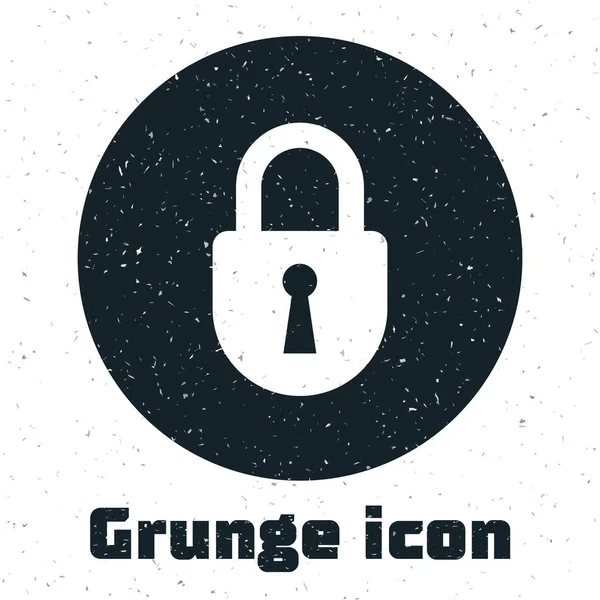 Beyaz arka planda yalıtılmış Grunge Lock simgesi. Asma kilit işareti. Güvenlik, güvenlik, koruma, gizlilik kavramı. Vektör İllüstrasyonu — Stok Vektör