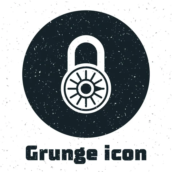 Grunge Safe combinación de bloqueo icono de la rueda aislado sobre fondo blanco. Candado de combinación. Seguridad, seguridad, protección, contraseña, privacidad. Ilustración vectorial — Vector de stock