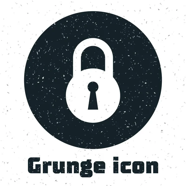 Grunge-Lock-Symbol isoliert auf weißem Hintergrund. Vorhängeschlossschild. Sicherheit, Sicherheit, Schutz, Privatsphäre. Vektorillustration — Stockvektor