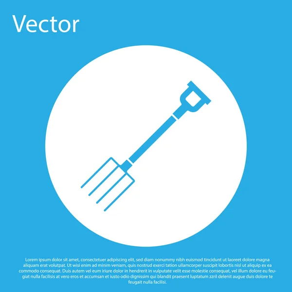 Blaues Gartengabelsymbol isoliert auf blauem Hintergrund. Gartengabelschild. Werkzeug für Gartenbau, Landwirtschaft, Landwirtschaft. weißer Kreis-Knopf. Vektorillustration — Stockvektor