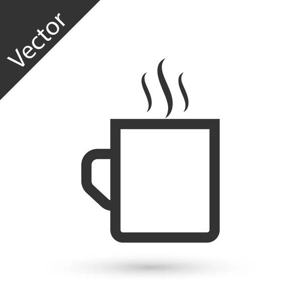 Graue Kaffeetasse flaches Symbol isoliert auf weißem Hintergrund. Teetasse vorhanden. Heißgetränk Kaffee. Vektorillustration — Stockvektor