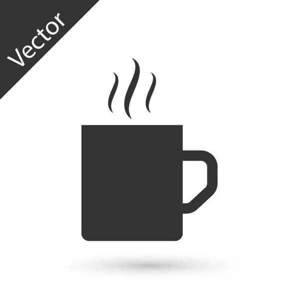 Grå kaffekopp, flat ikon isolert på hvit bakgrunn. Te-kopp. Varm kaffe. Vektorbelysning – stockvektor