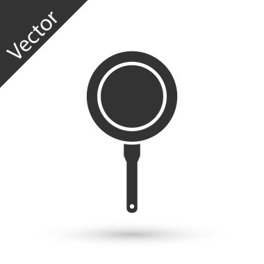 Gri Kızartma tavası simgesi beyaz arka plan üzerinde izole. Kızartma veya kızartma gıda sembolü. Vektör İllüstrasyonu