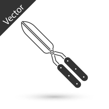 Beyaz arkaplanda izole edilmiş simgeyi budamak için el yapımı gri bahçe makası. Ahşap saplı budama makası. Vektör İllüstrasyonu