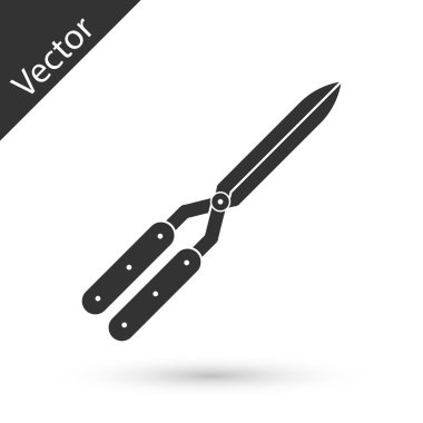 Beyaz arkaplanda izole edilmiş simgeyi budamak için el yapımı gri bahçe makası. Ahşap saplı budama makası. Vektör İllüstrasyonu