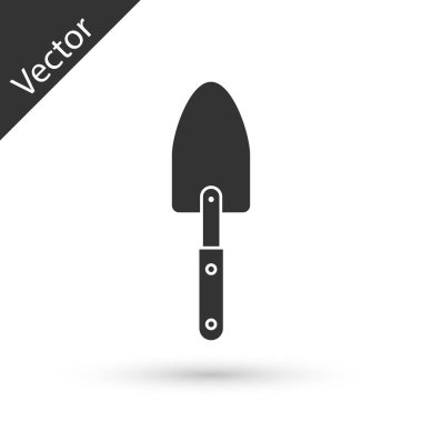 Gri Bahçe mala maça veya kürek simgesi beyaz arka plan üzerinde izole. Bahçıvanlık aleti. Bahçecilik, tarım, tarım için bir araç. Vektör İllüstrasyonu