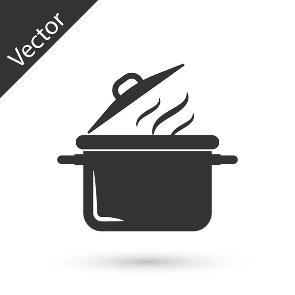 Grey Cooking pot icon isolated on white background. Boil or stew food symbol. Vector Illustration — Stock Vector