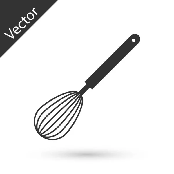 Icono de batidor de cocina gris aislado sobre fondo blanco. Utensil de cocina, batidor de huevos. Signo de cubertería. Comida mezcla símbolo. Ilustración vectorial — Vector de stock