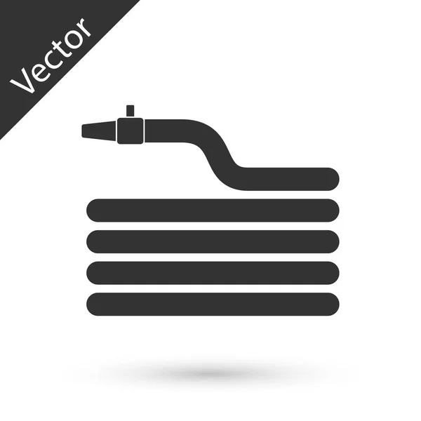 Tuyau d'arrosage gris ou icône de tuyau d'incendie isolé sur fond blanc. Icône de pistolet pulvérisateur. Matériel d'arrosage. Illustration vectorielle — Image vectorielle