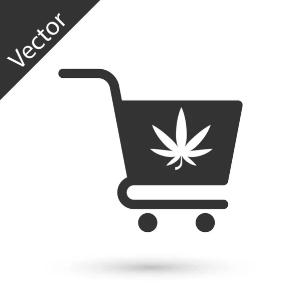 Grauer Einkaufswagen mit Marihuana oder Cannabisblatt-Symbol auf weißem Hintergrund. Online-Einkauf. Lieferservice. Supermarktkorb. Vektorillustration — Stockvektor
