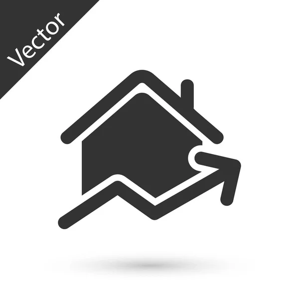 Gris Costo creciente del icono de la vivienda aislado sobre fondo blanco. Aumento del precio de los bienes raíces. Aumenta gráfico residencial. Ilustración vectorial — Vector de stock