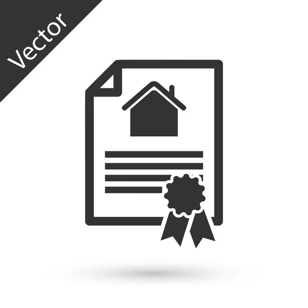 Grey House contract icon isolated on white background. Contract creation service, document formation, application form composition. Vector Illustration — Stock Vector