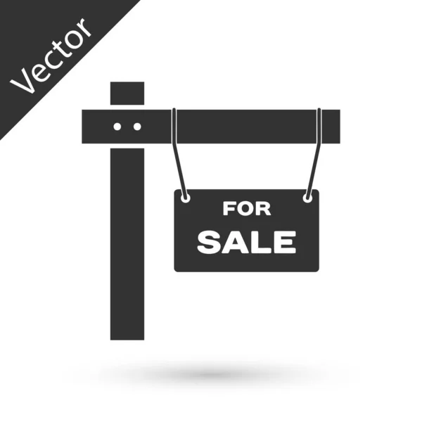 Graues Hängeschild mit Text zum Verkauf, isoliert auf weißem Hintergrund. Schild mit Text zum Verkauf. Vektorillustration — Stockvektor