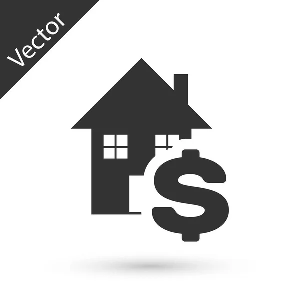 Maison grise avec icône symbole dollar isolé sur fond blanc. La maison et l'argent. Concept immobilier. Illustration vectorielle — Image vectorielle