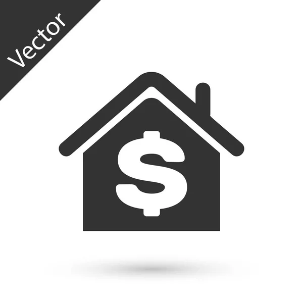 Graues Haus mit Dollarsymbol auf weißem Hintergrund. Heimat und Geld. Immobilienkonzept. Vektorillustration — Stockvektor