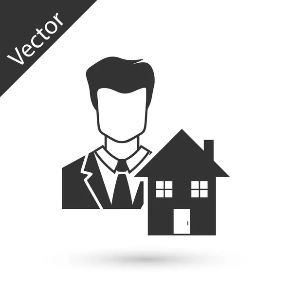 Graues Maklersymbol isoliert auf weißem Hintergrund. Hauskauf. Vektorillustration — Stockvektor