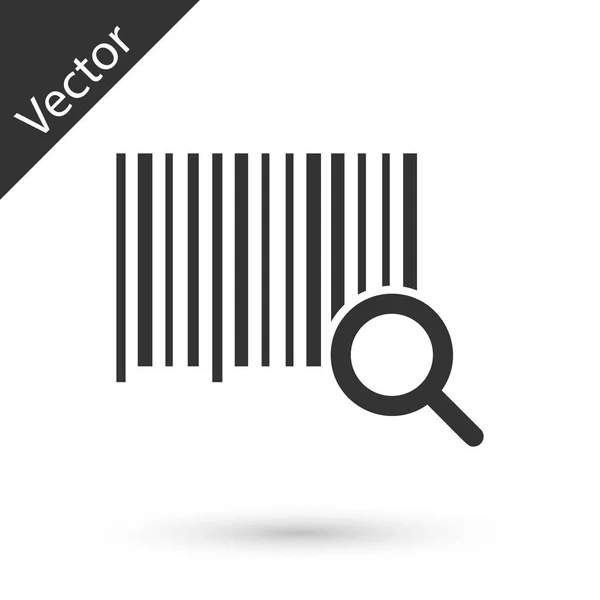Graue Suche Barcode-Symbol isoliert auf weißem Hintergrund. Lupe sucht Barcode. Aufkleber mit Barcode-Etiketten. Forschung Barcode. Vektorillustration — Stockvektor