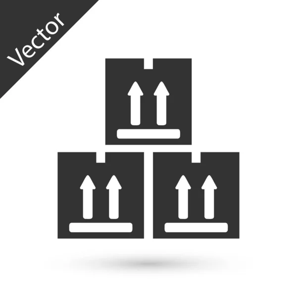 Caja de cartón gris con icono de símbolo de tráfico aislado sobre fondo blanco. Caja, paquete, signo de paquete. Entrega, transporte y envío. Ilustración vectorial — Vector de stock