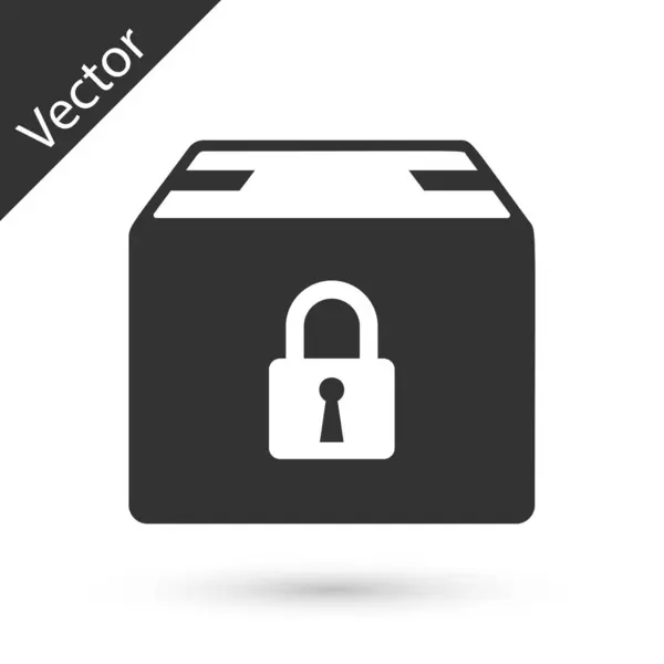 Icono de paquete bloqueado gris aislado sobre fondo blanco. Cerradura y caja de cartón. Ilustración vectorial — Vector de stock