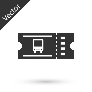 Gri Otobüs bilet simgesi beyaz arka planda yalıtılmış. Toplu taşıma bileti. Vektör İllüstrasyonu