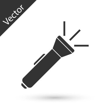 Beyaz arkaplanda gri el feneri simgesi izole edildi. Vektör İllüstrasyonu