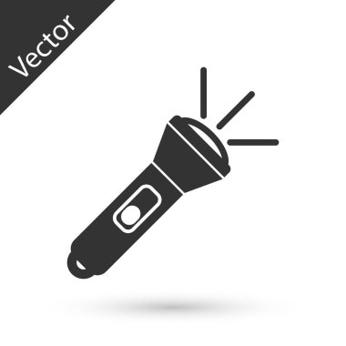 Beyaz arkaplanda gri el feneri simgesi izole edildi. Vektör İllüstrasyonu